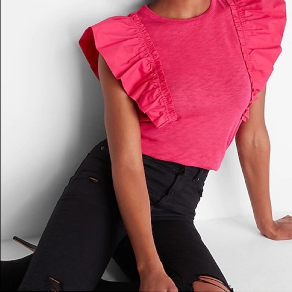 Express Ruffle Short Sleeve Skimming Tee